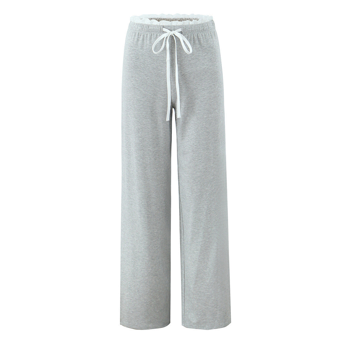 Lace-Trimmed Gray Knit Top & Pants Set