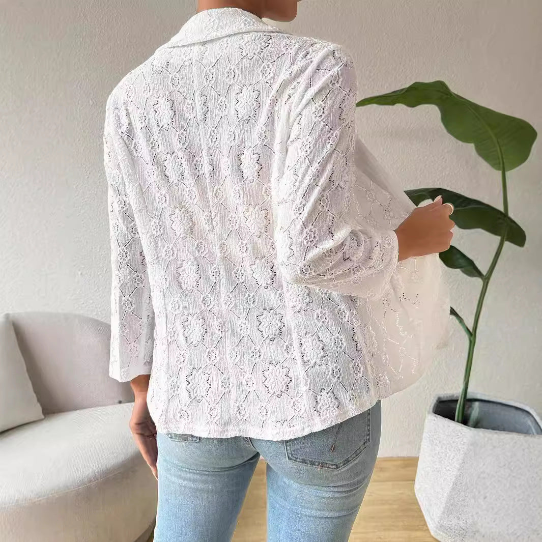 Elegant White Lace 9-Point Sleeve Blazer