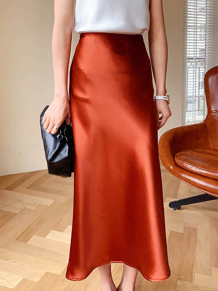 Elegant Satin Midi Skirt - Luxurious Style