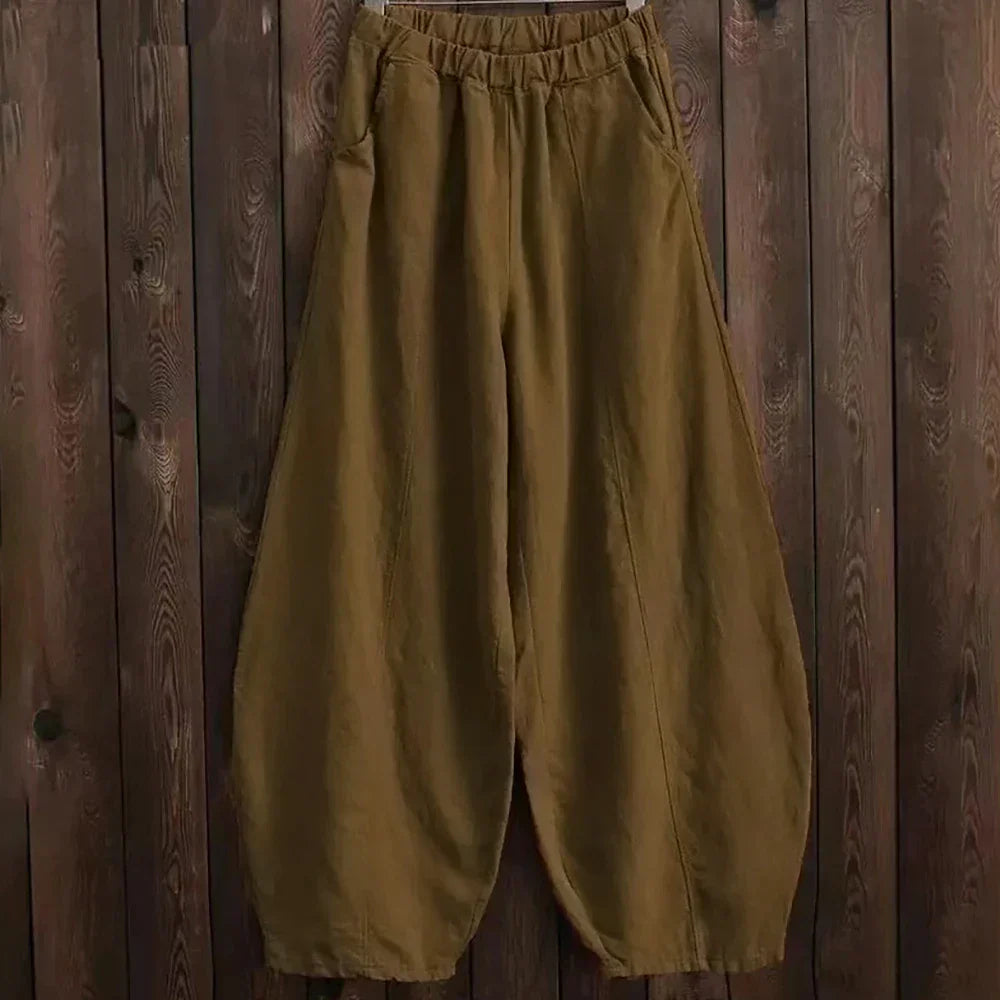 Elegant Wide-Leg Cotton-Linen Bloomers Pants