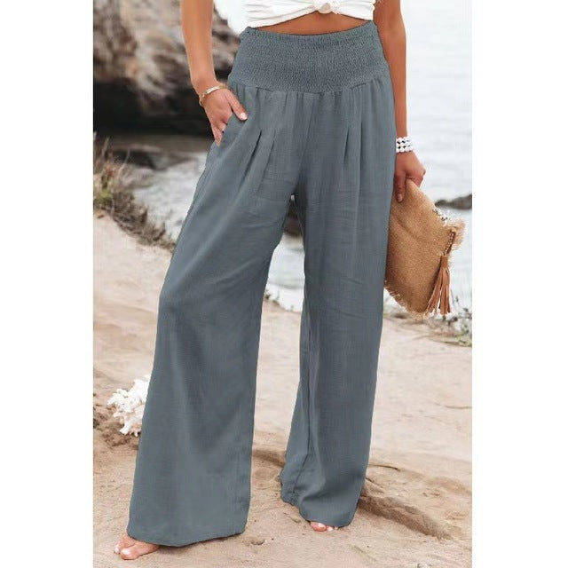 Stylish High-Waist Stretch Linen Pants for Women
