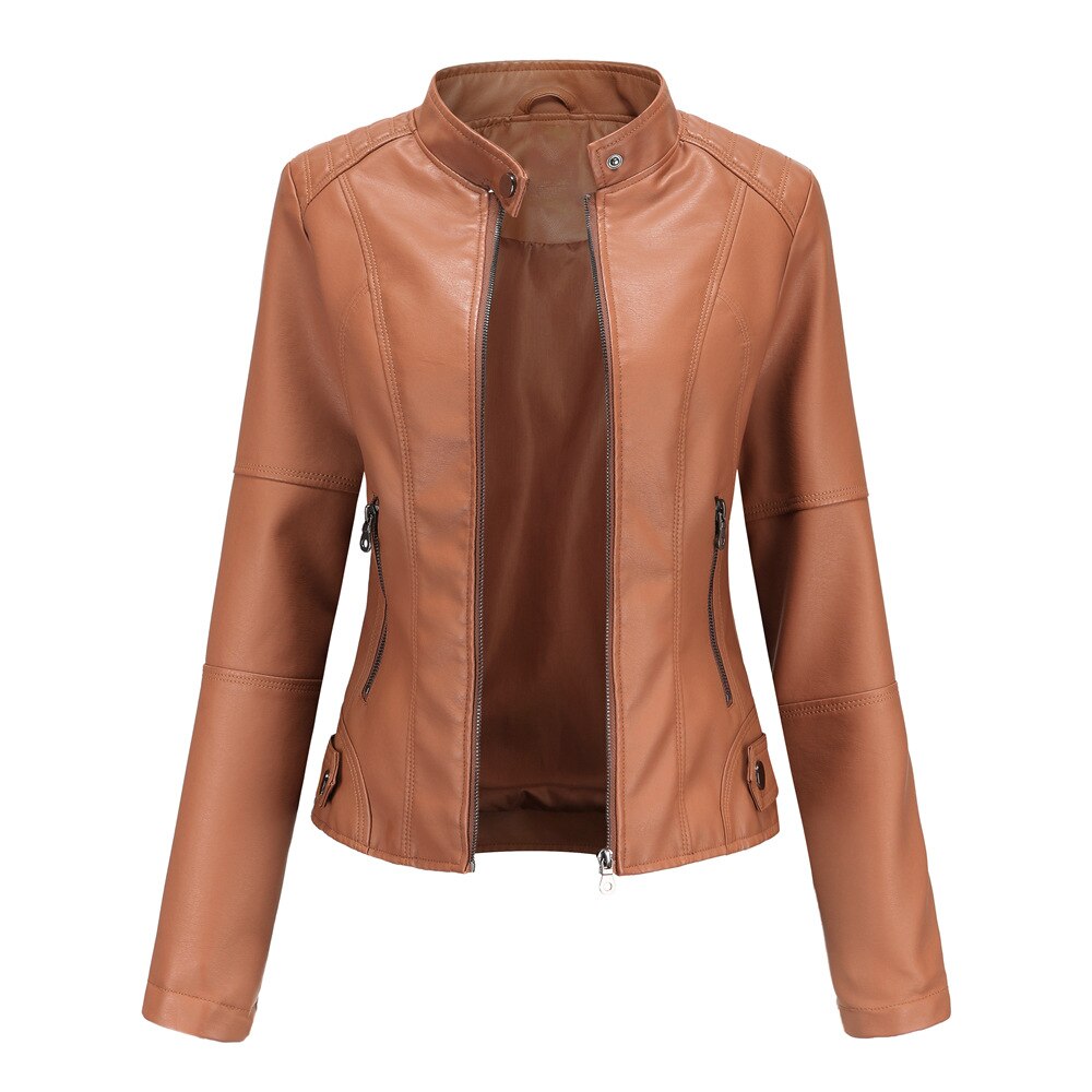 Stylish Women's Mao Collar Leather Jacket