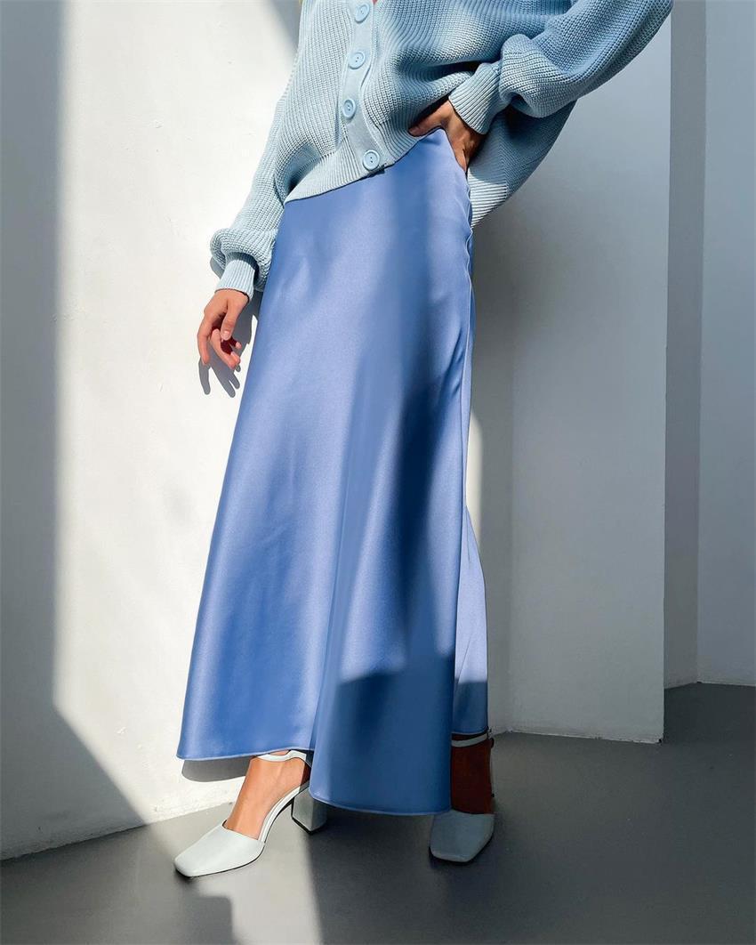 Elegant High-Waisted Satin Ice Silk Skirt