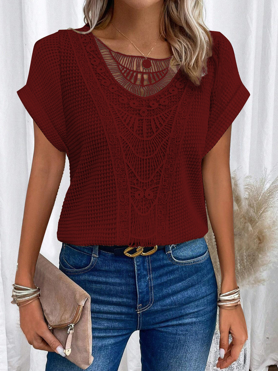 Elegant Lace Patchwork Women's T-Shirt