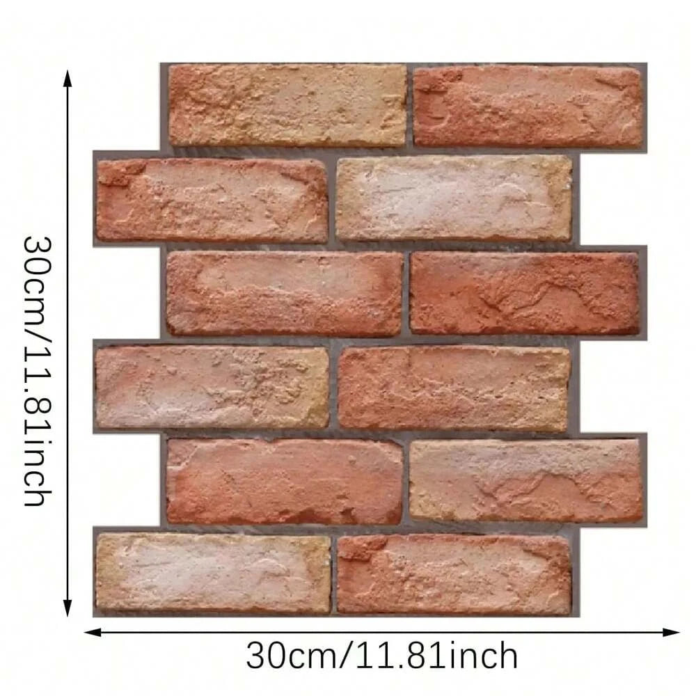Rustic Brick 3D Wall Stickers – Pack of 10