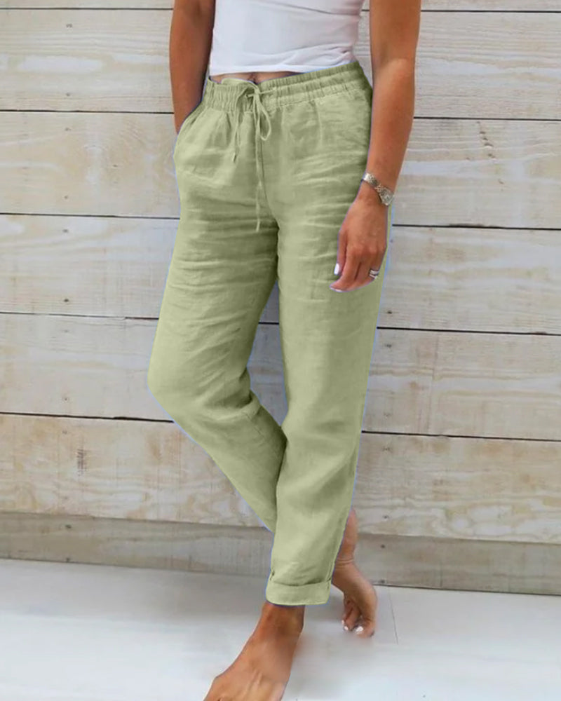 Elegant Cotton-Linen Pants with Elastic Waist