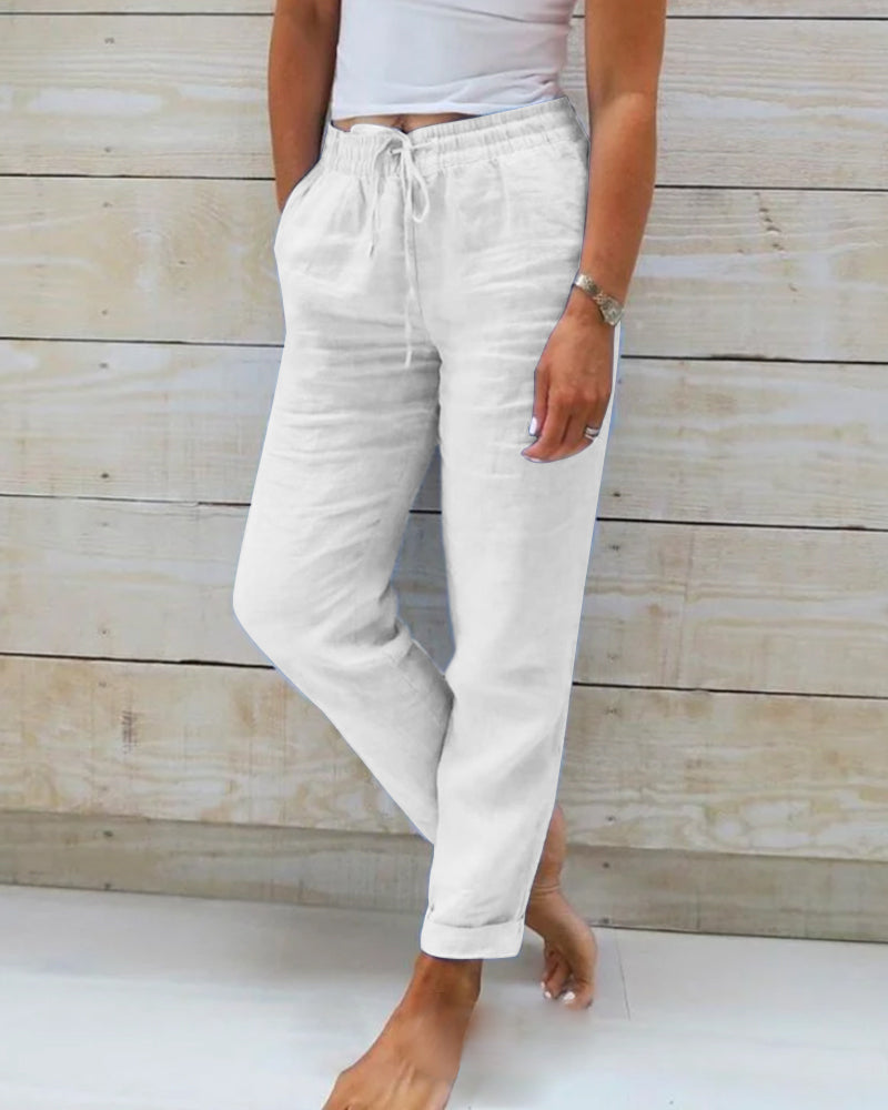 Elegant Cotton-Linen Pants with Elastic Waist