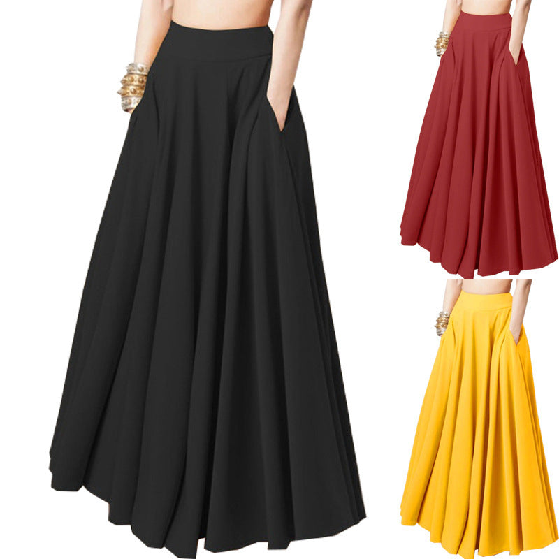 Elegant Solid Color Midi Pleated Skirt