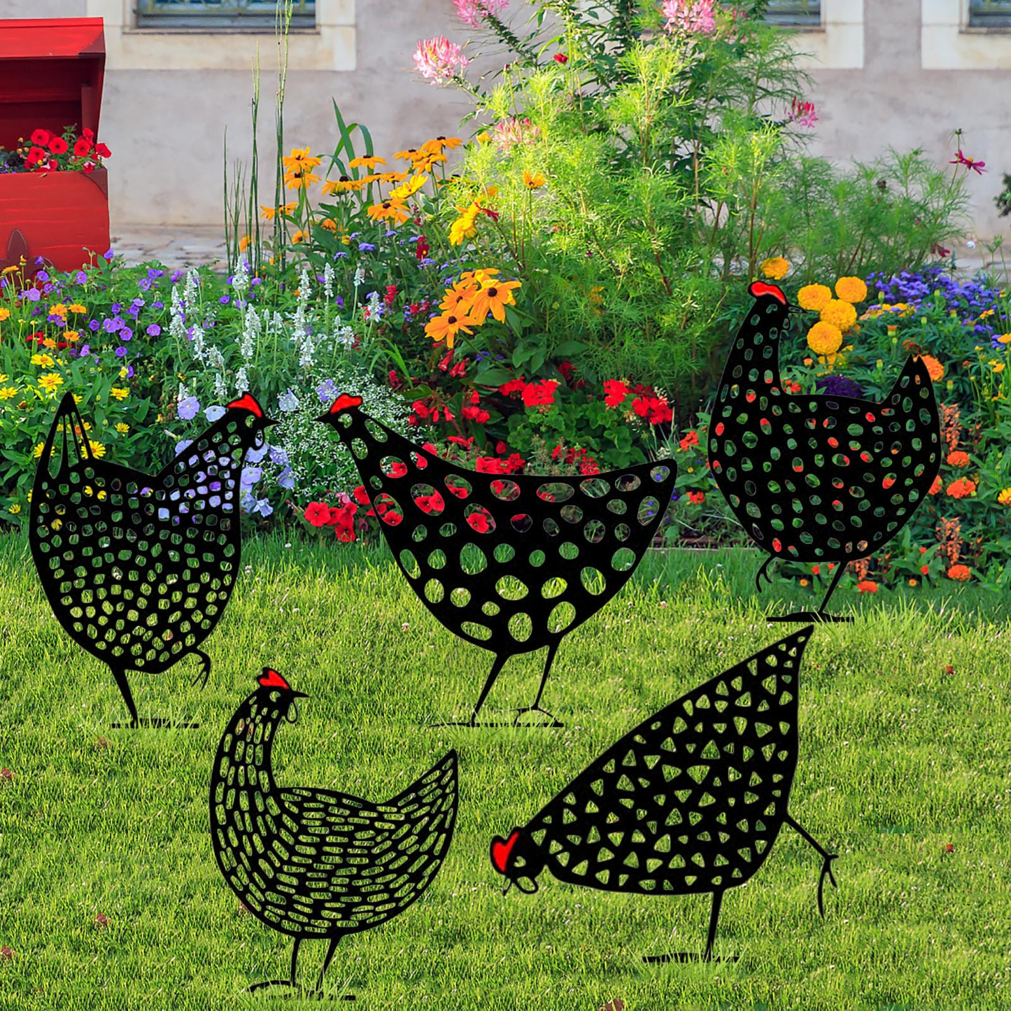 Handcrafted Metal Chicken Garden Stakes