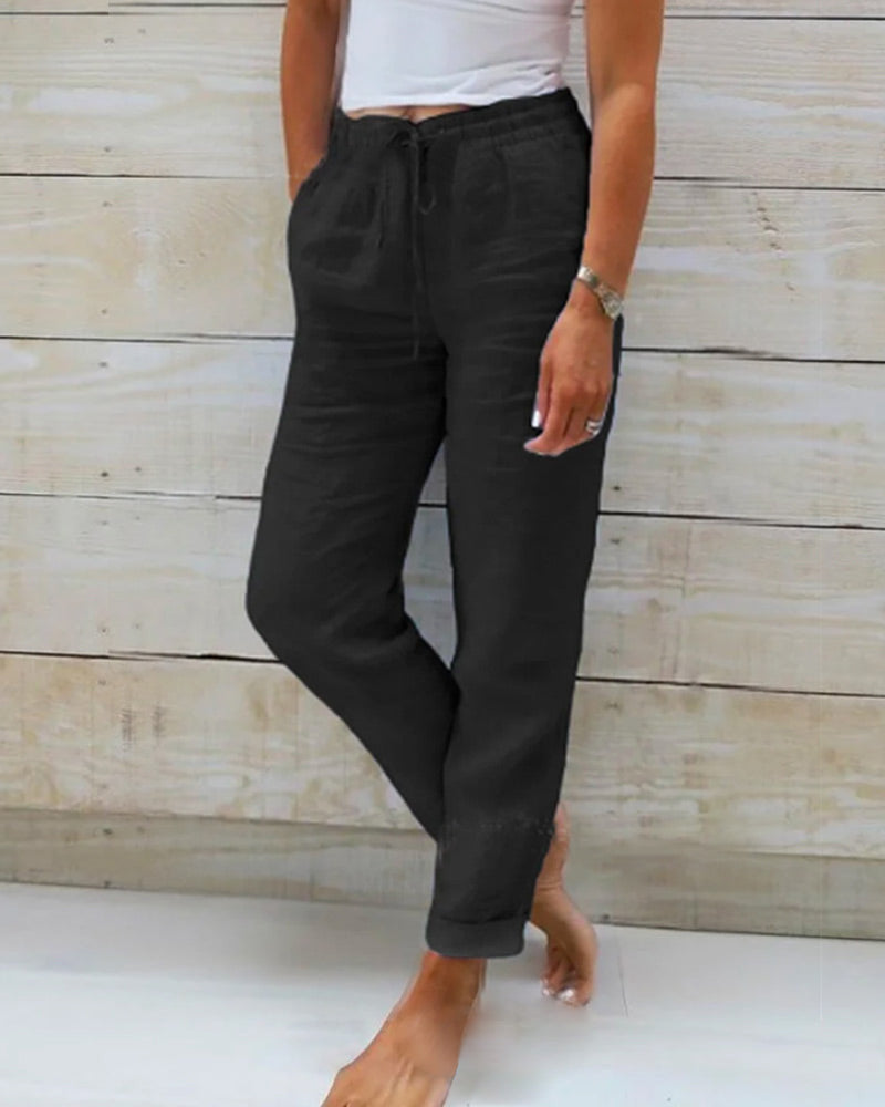 Elegant Cotton-Linen Pants with Elastic Waist