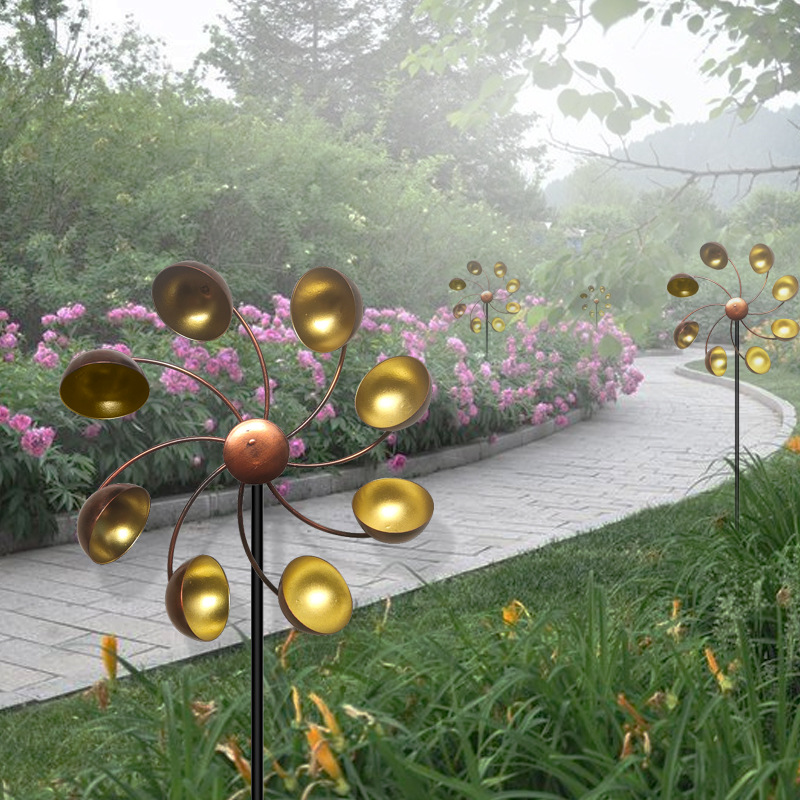 Colorful Metal Flower Wind Spinner for Gardens