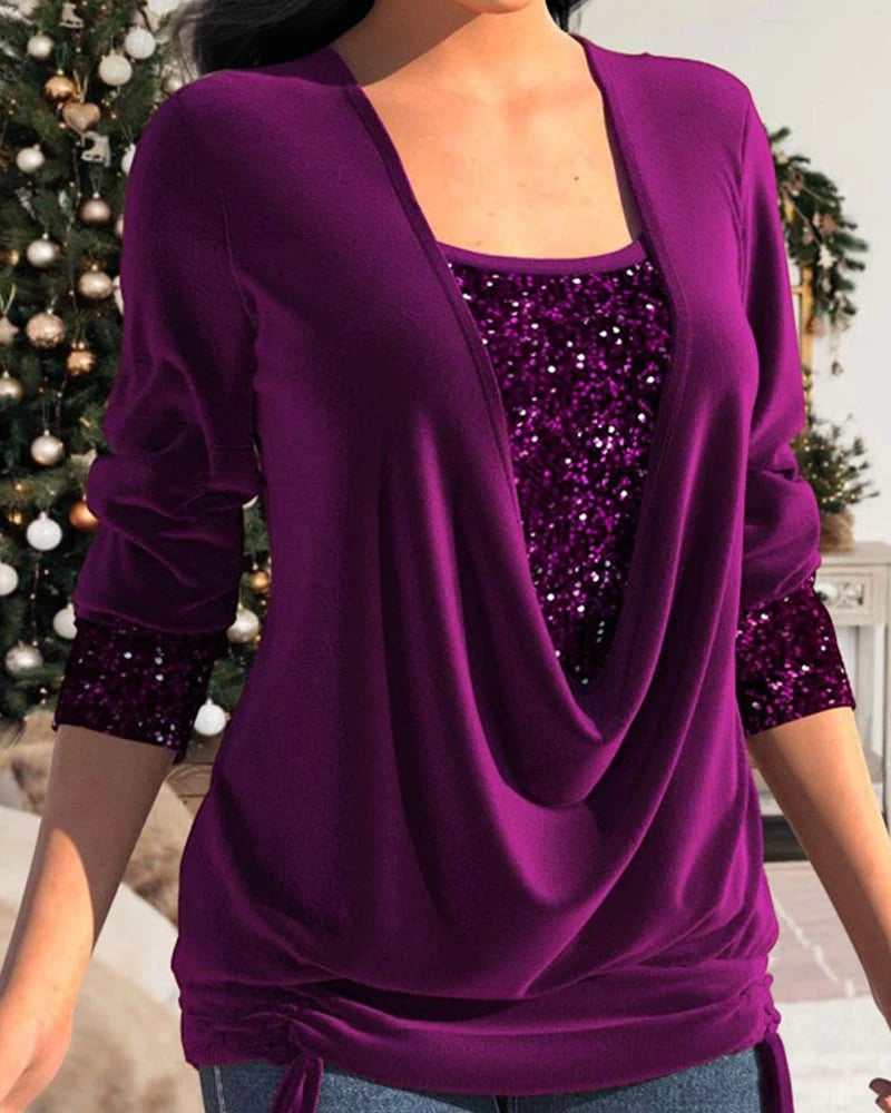 Chic Sequin-Embellished V-Neck Blouse