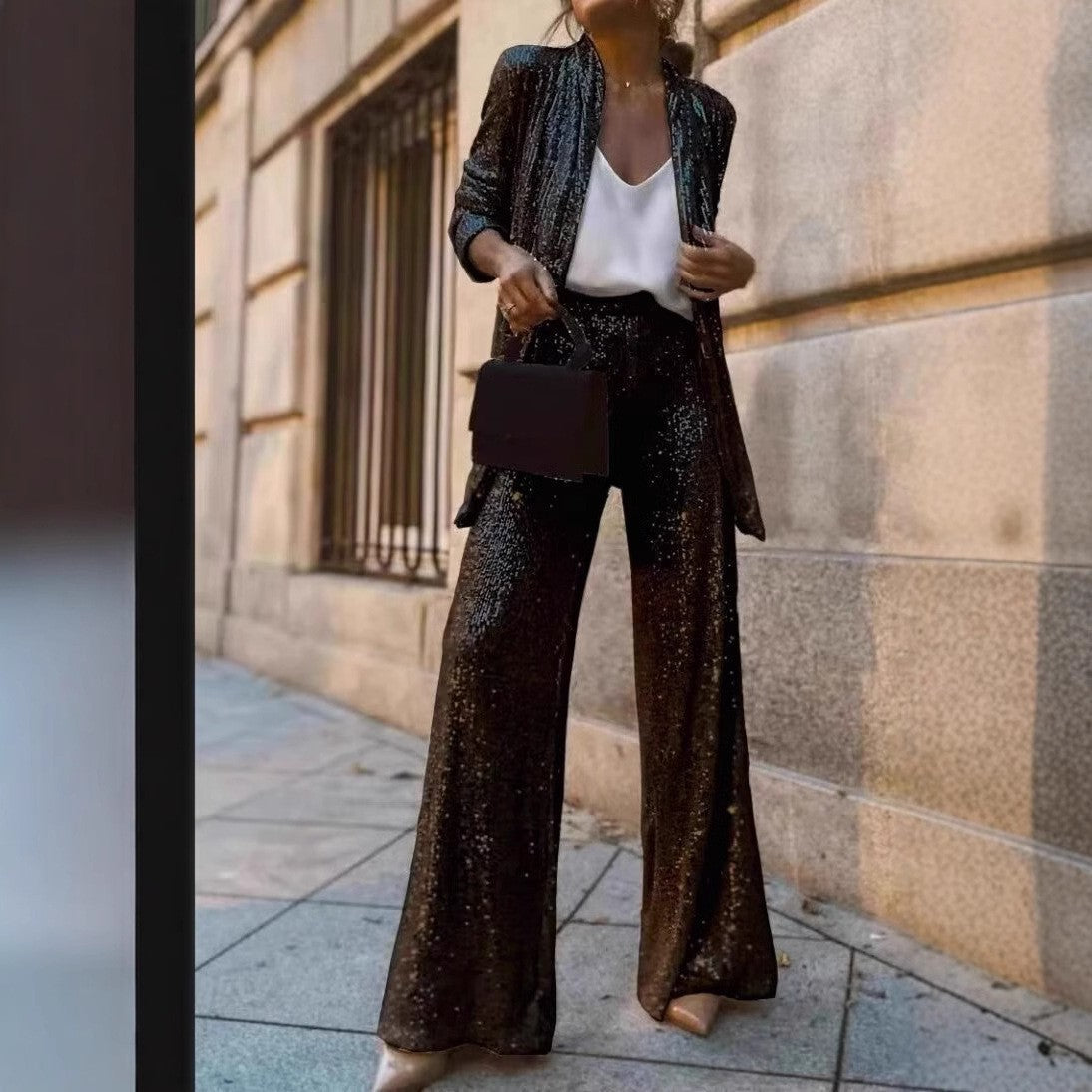 Glamorous High-Waist Sequin Suit for Events