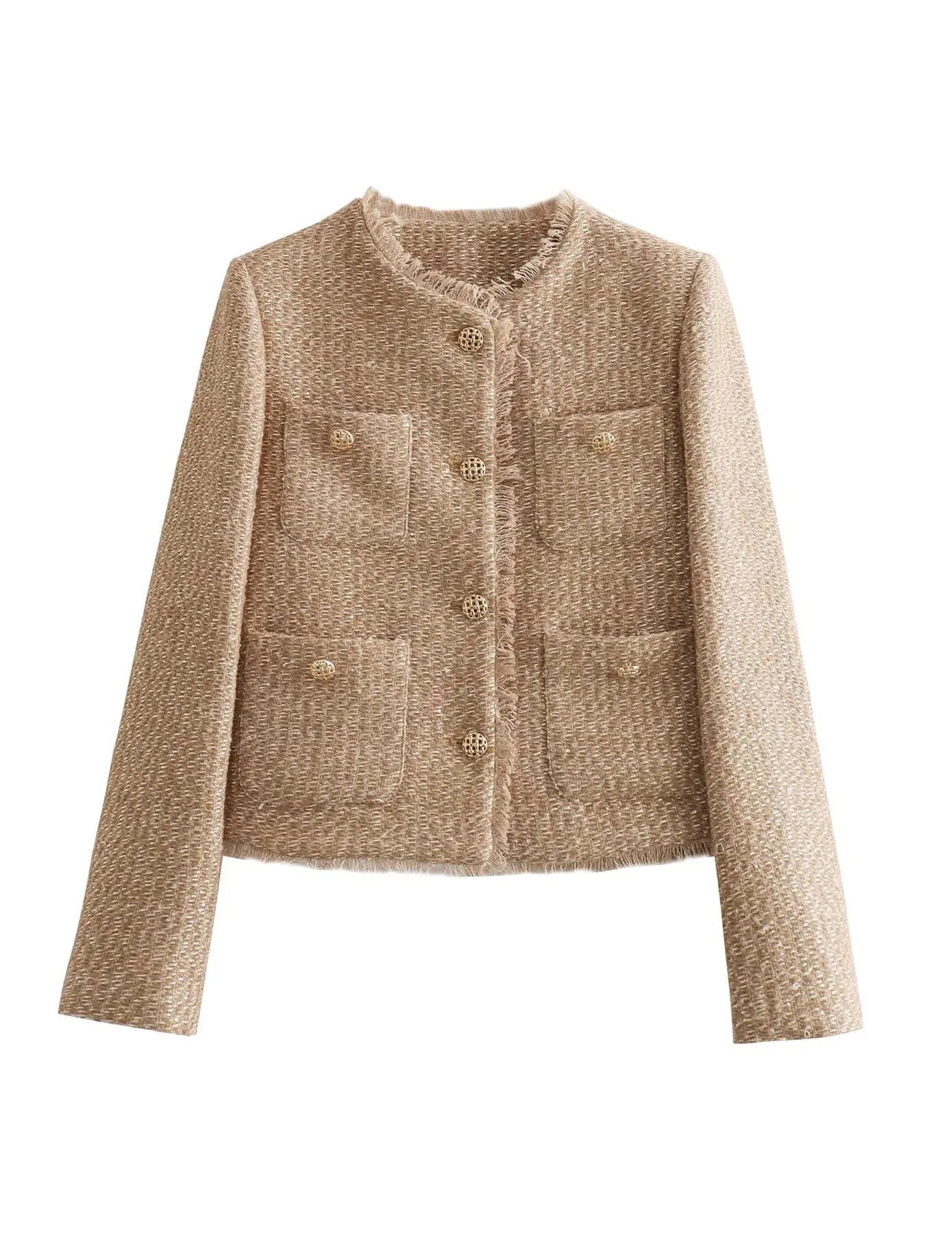 Elegant Two-Piece Tweed Jacket with Pockets