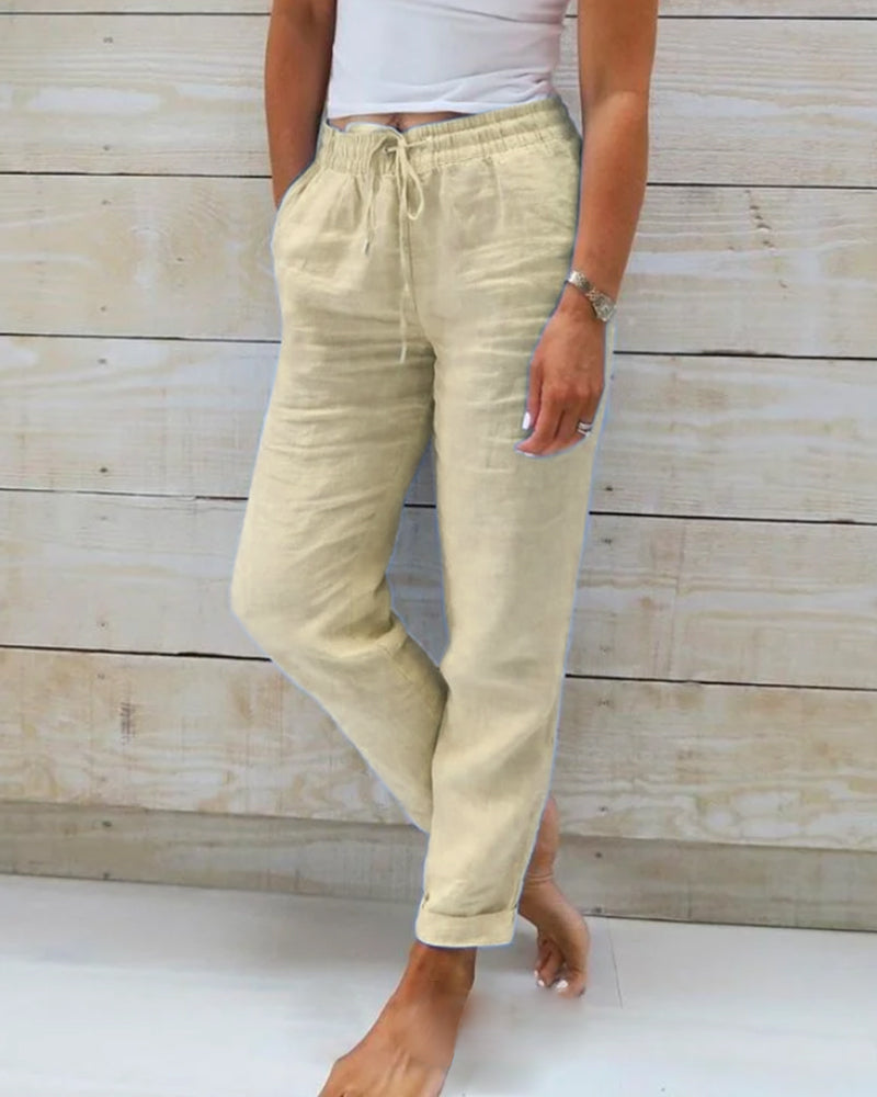 Elegant Cotton-Linen Pants with Elastic Waist