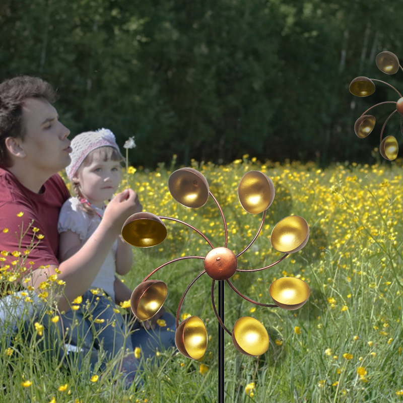 Colorful Metal Flower Wind Spinner for Gardens