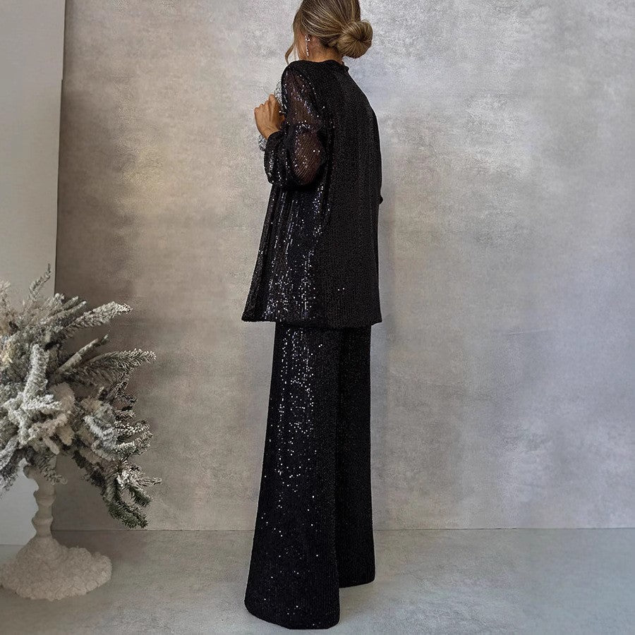Glamorous High-Waist Sequin Suit for Events
