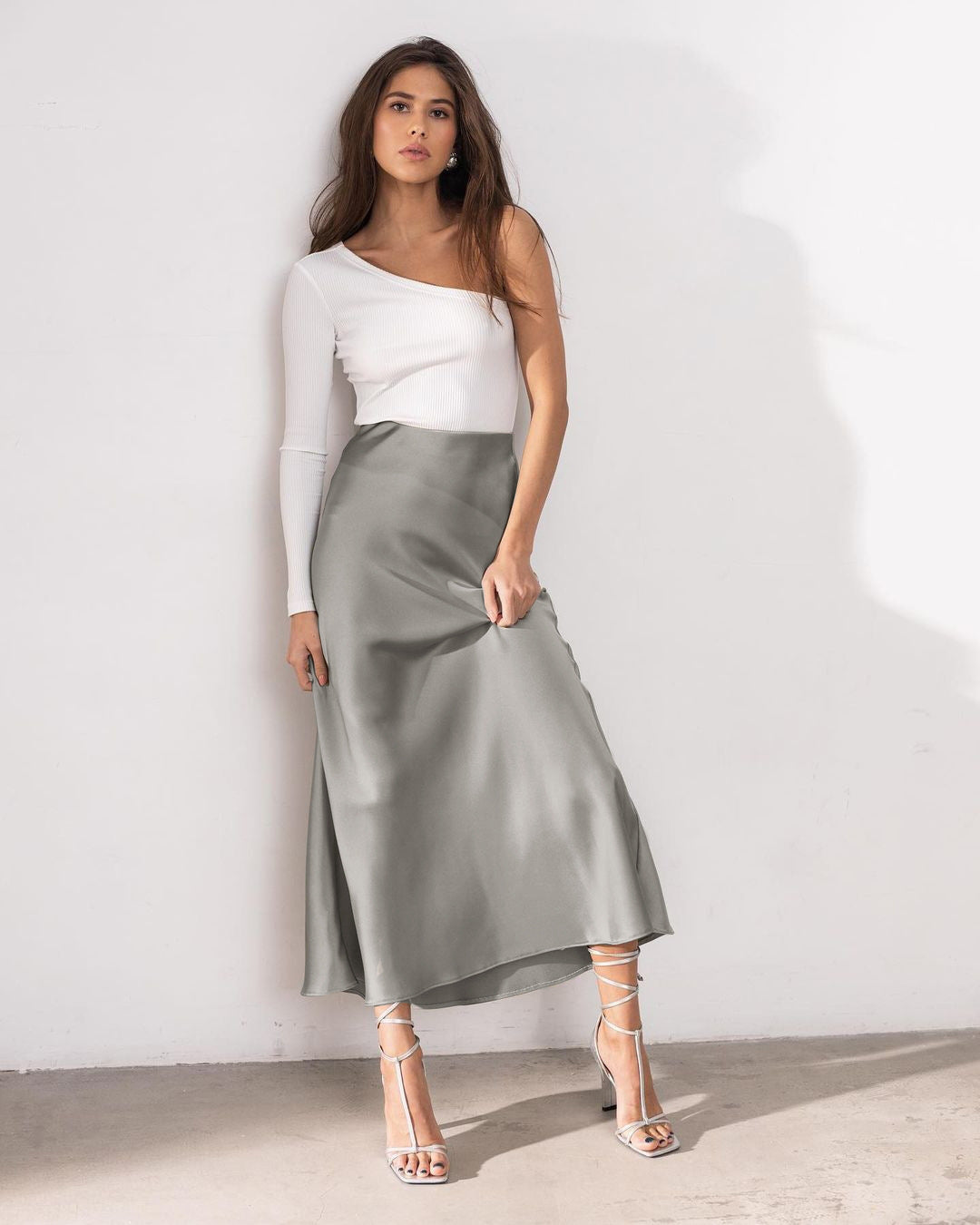 Elegant High-Waisted Satin Ice Silk Skirt