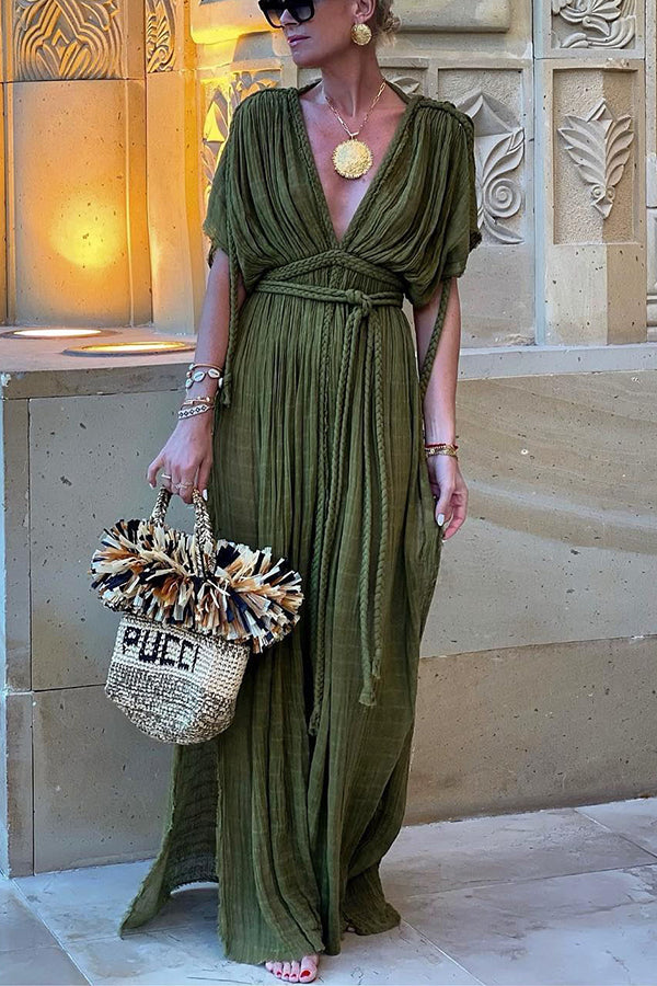 Elegant Greek-Inspired Maxi Dress with Braids