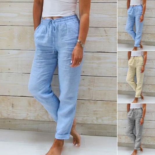 Elegant Cotton-Linen Pants with Elastic Waist