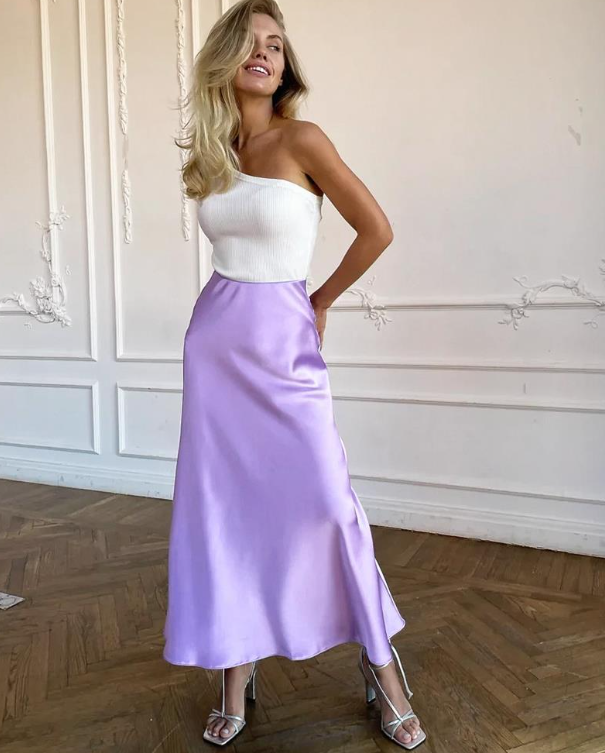 Elegant High-Waisted Satin Ice Silk Skirt