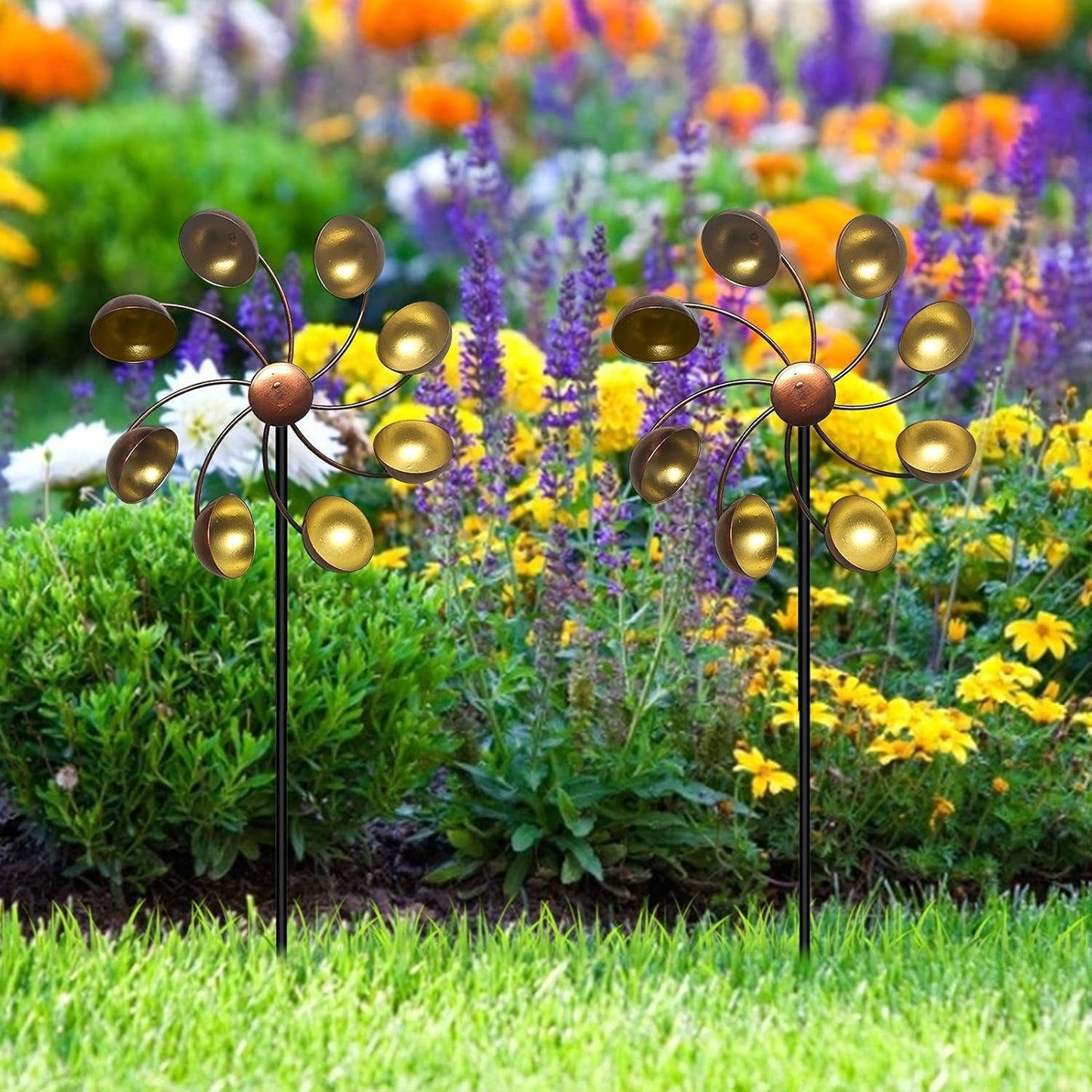 Colorful Metal Flower Wind Spinner for Gardens