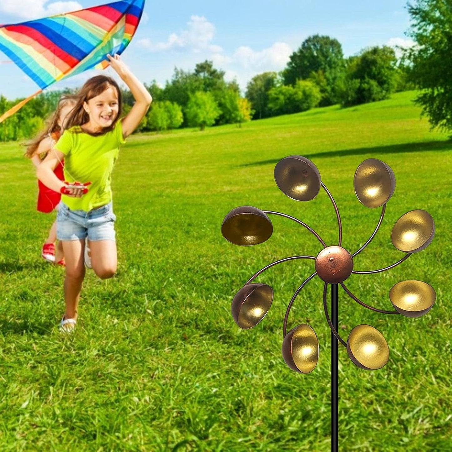 Colorful Metal Flower Wind Spinner for Gardens