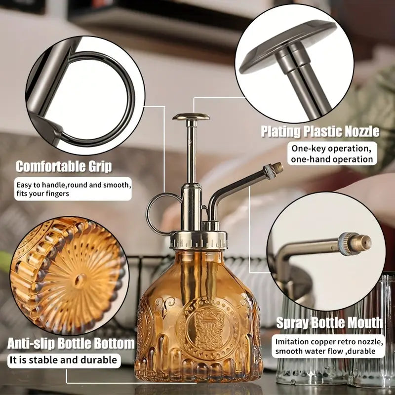 Vintage Glass Plant Sprayer with Metal Nozzle