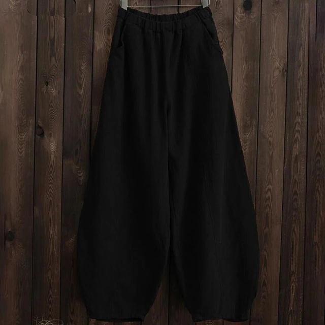 Elegant Wide-Leg Cotton-Linen Bloomers Pants