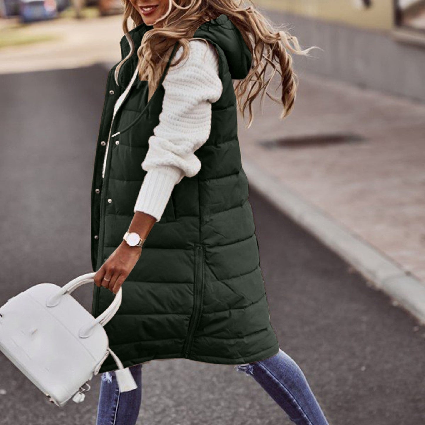 Stylish Hooded Long Bodywarmer Vest