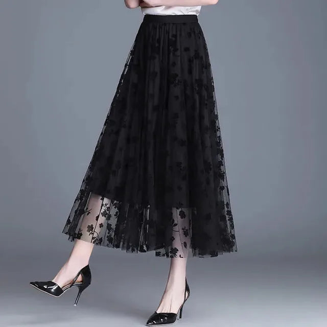 Elegant Airy Mesh Midi Skirt