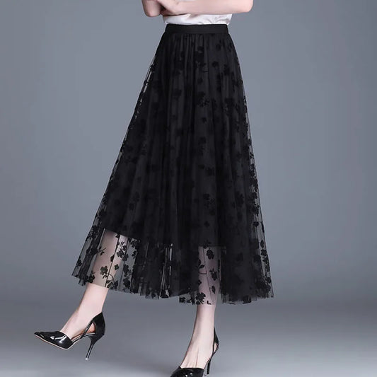 Elegant Airy Mesh Midi Skirt