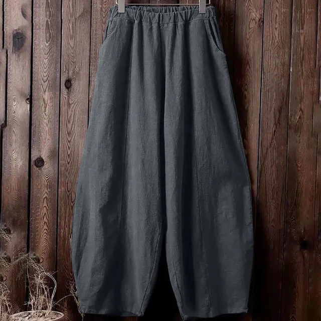 Elegant Wide-Leg Cotton-Linen Bloomers Pants