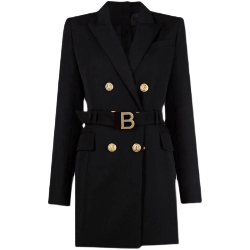 Elegant Blazer Dress with Waist Belt