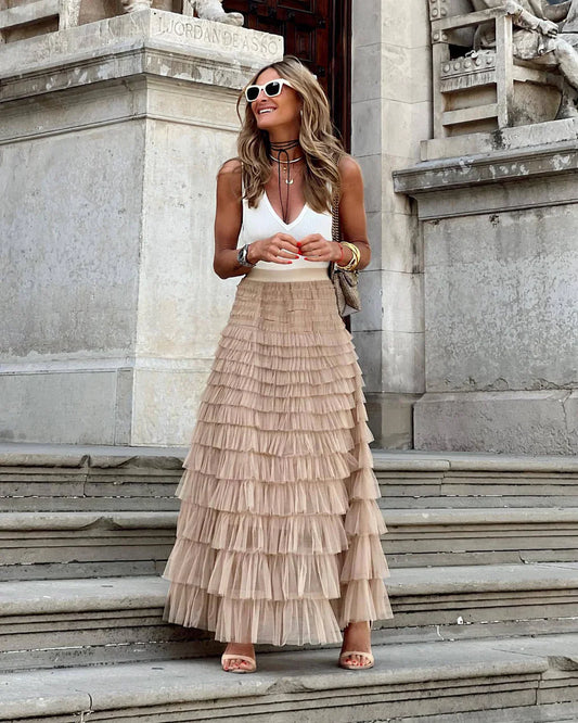 Elegant Tulle Skirt with Pleated Waist