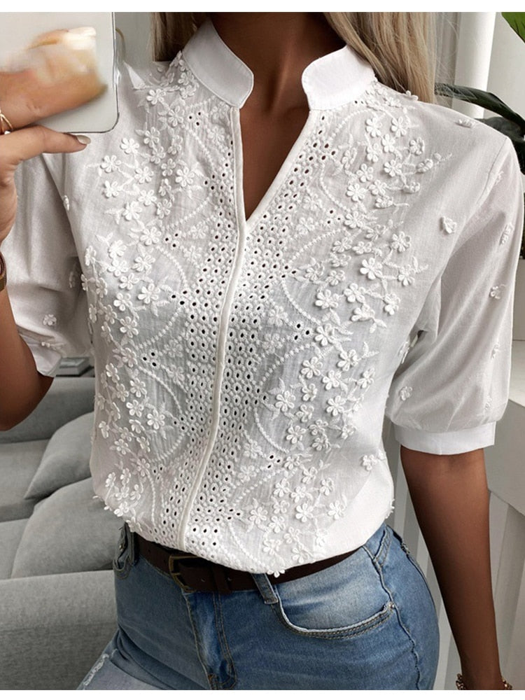 Chic Cotton Short Sleeve Blouse