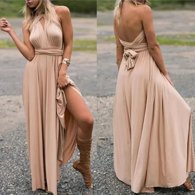 Versatile Floor-Length Bridesmaid Dress with Style Options
