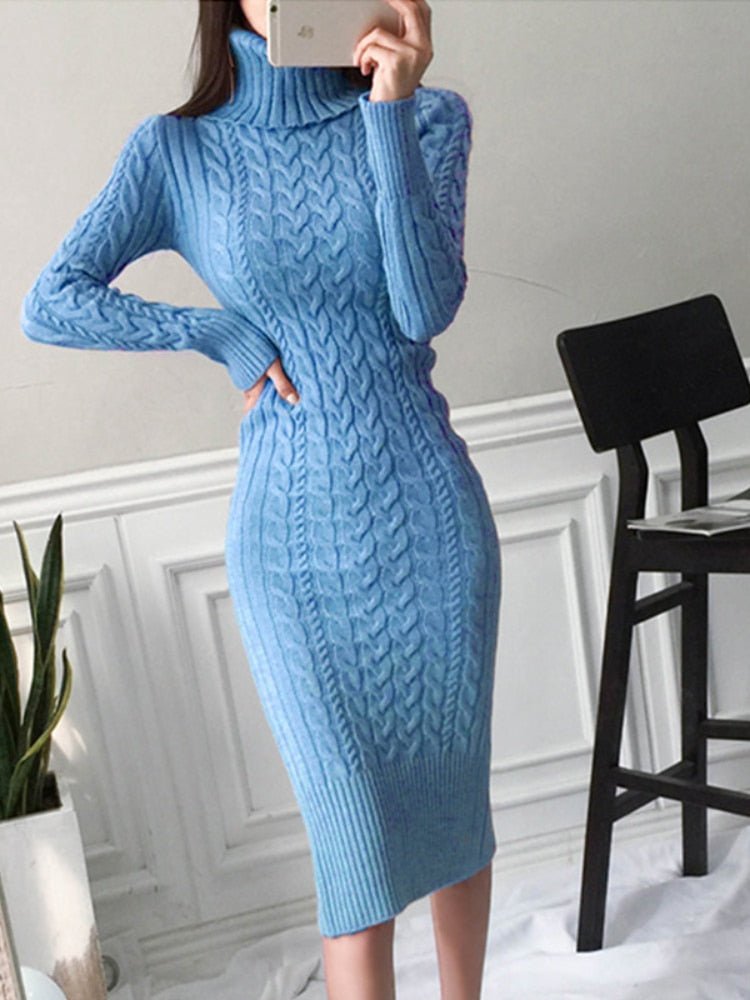 Elegant Apricot Knit Midi Dress with Slit