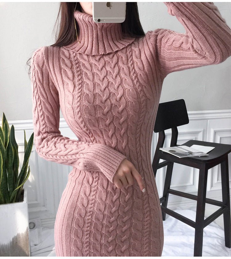 Elegant Apricot Knit Midi Dress with Slit