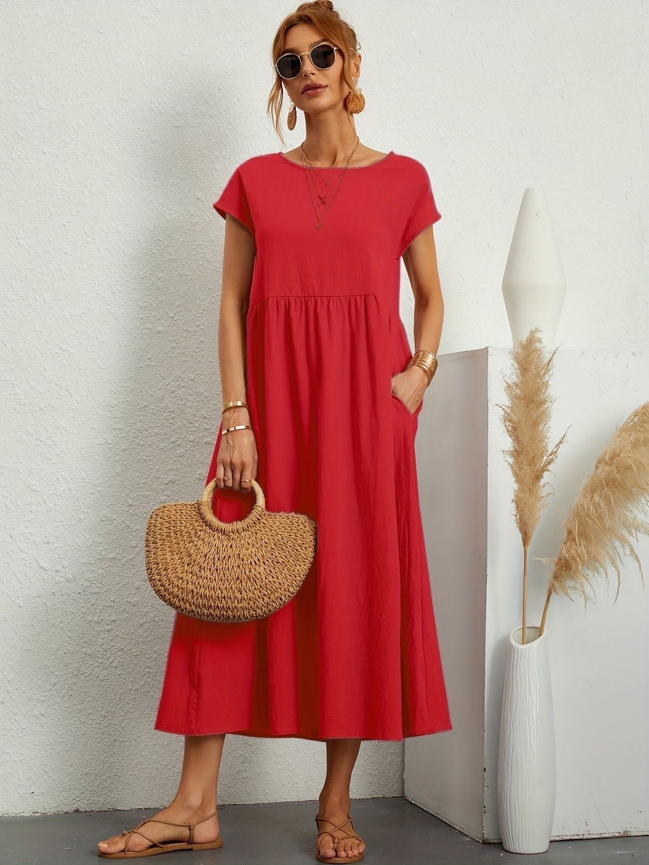 Elegant Spring Round Neck Dress