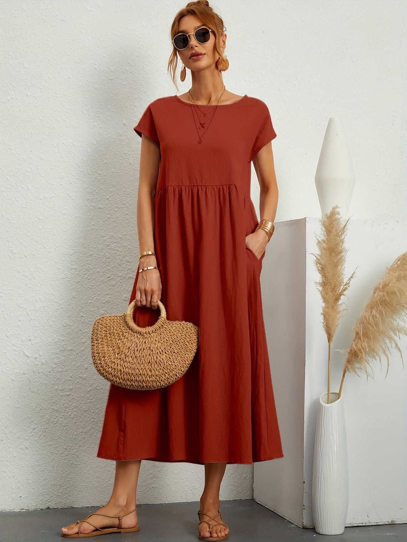 Elegant Spring Round Neck Dress