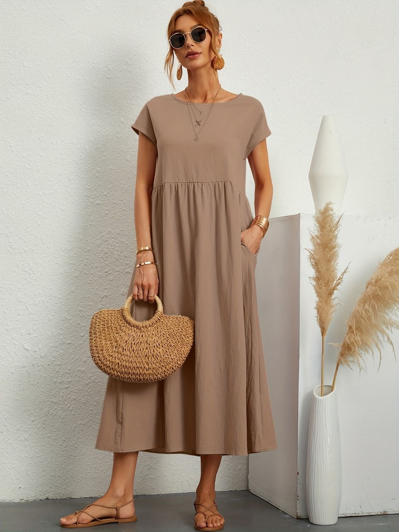 Elegant Spring Round Neck Dress