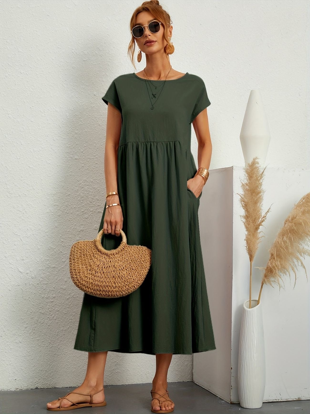 Elegant Spring Round Neck Dress