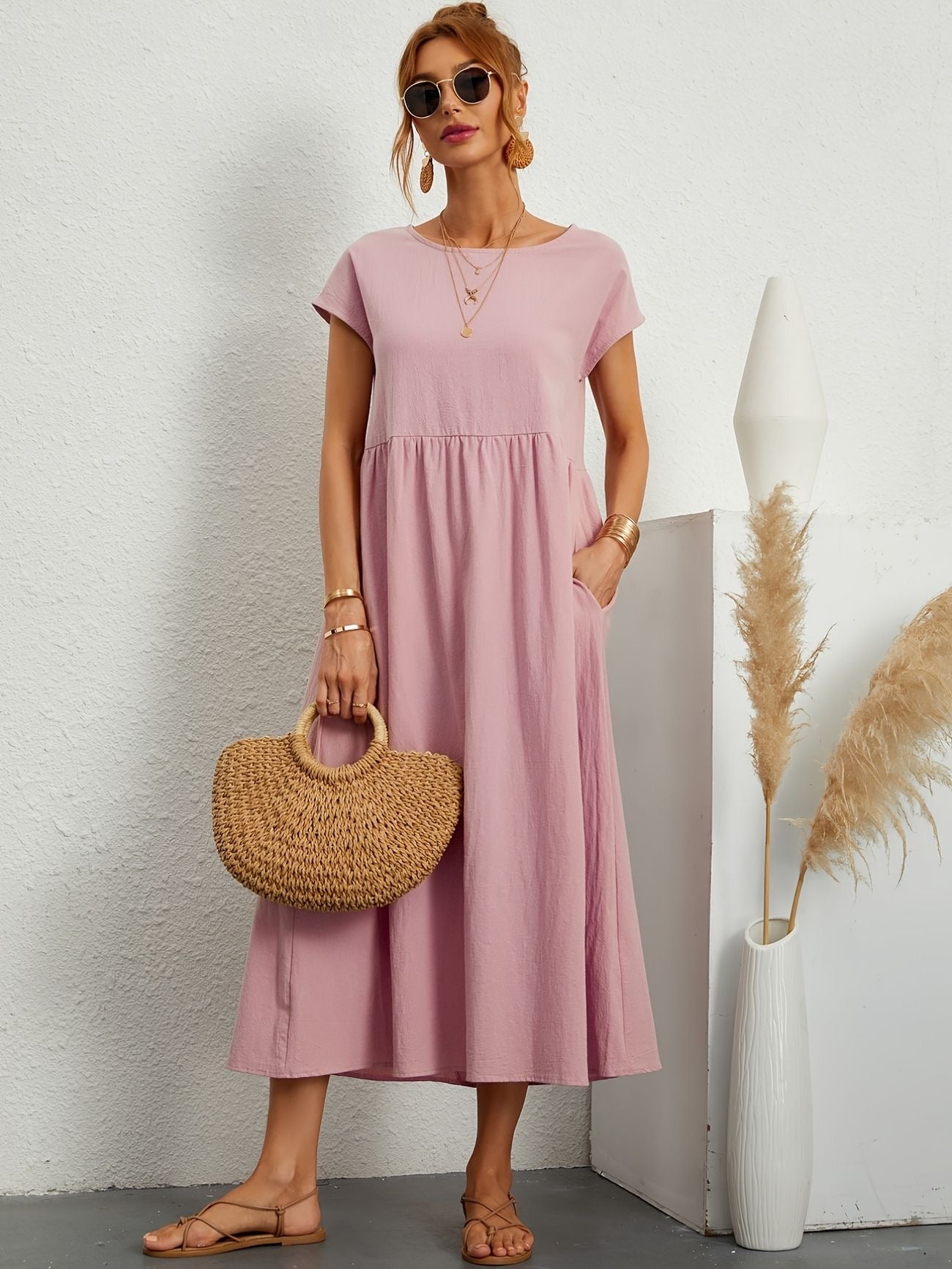 Elegant Spring Round Neck Dress