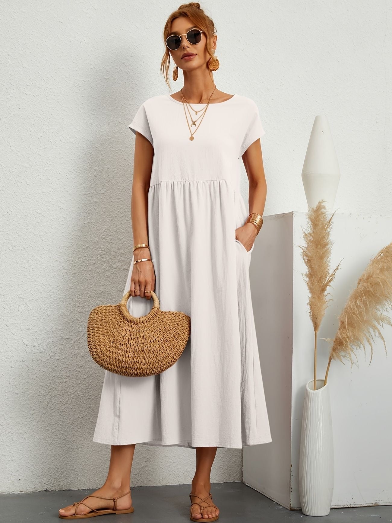 Elegant Spring Round Neck Dress