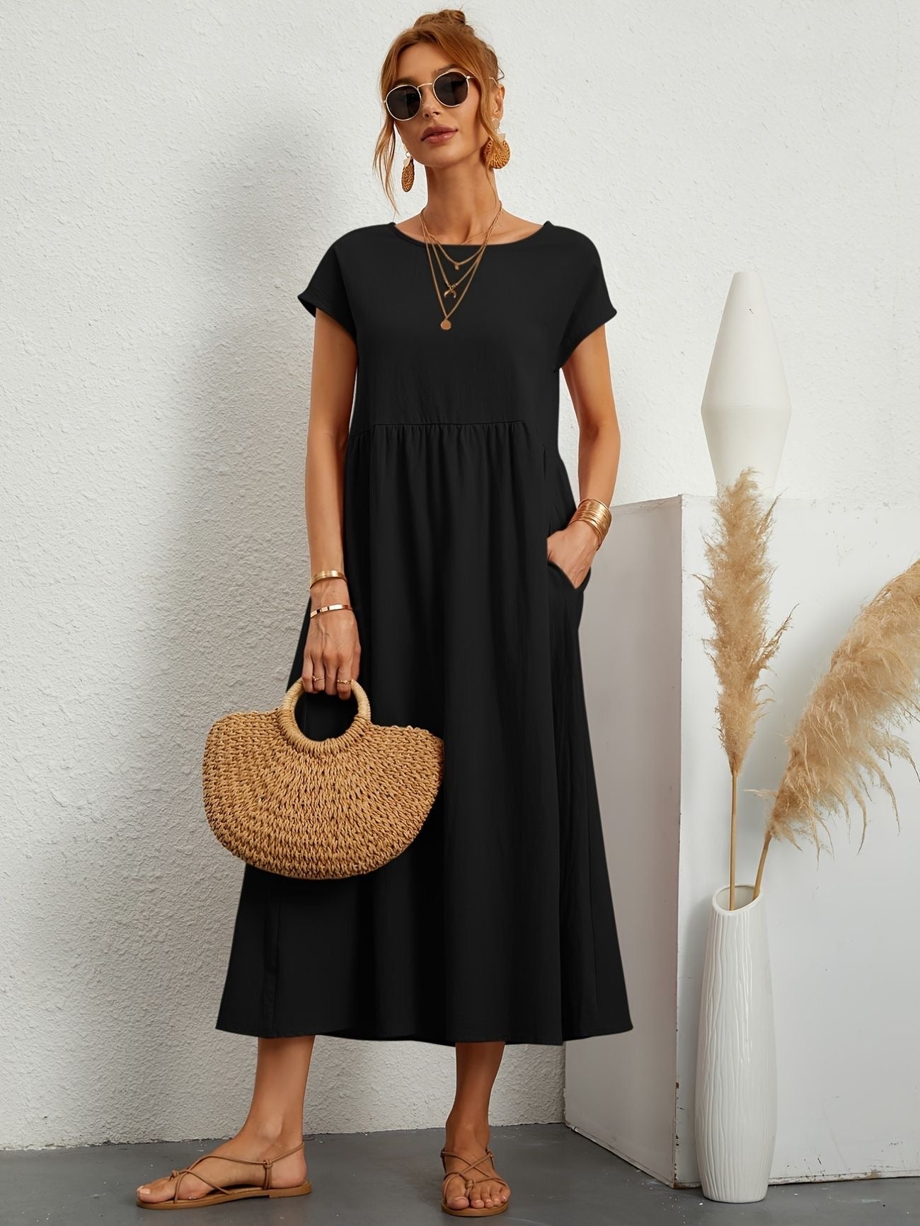 Elegant Spring Round Neck Dress