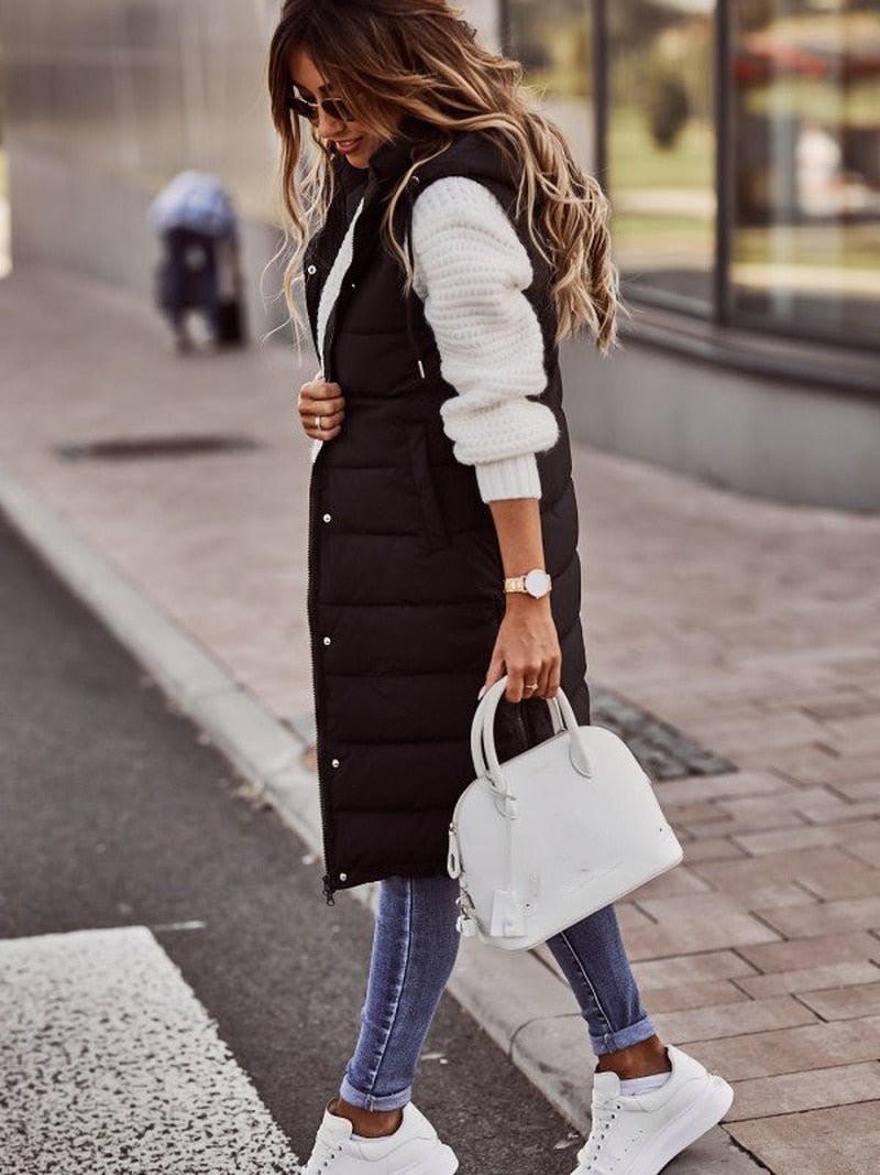 Stylish Knee-Length Padded Vest for Women