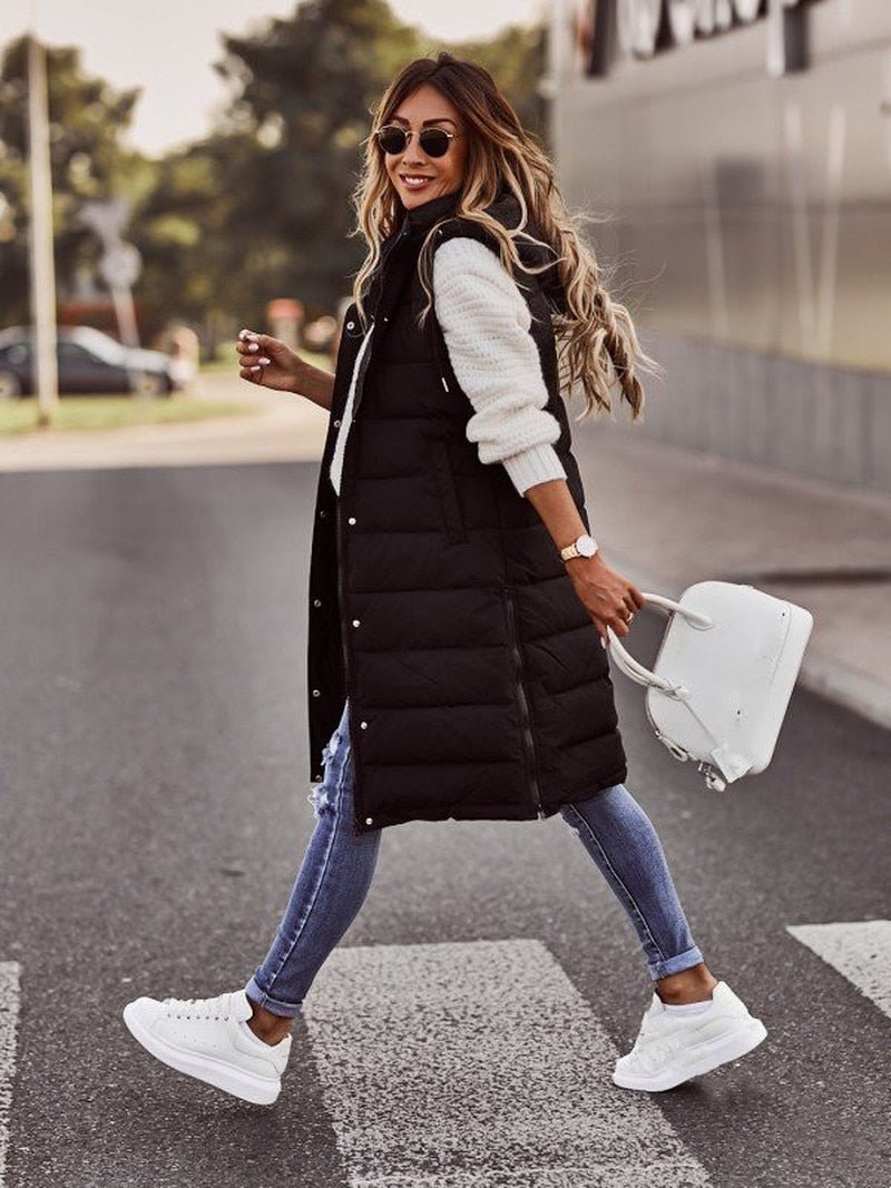 Stylish Knee-Length Padded Vest for Women