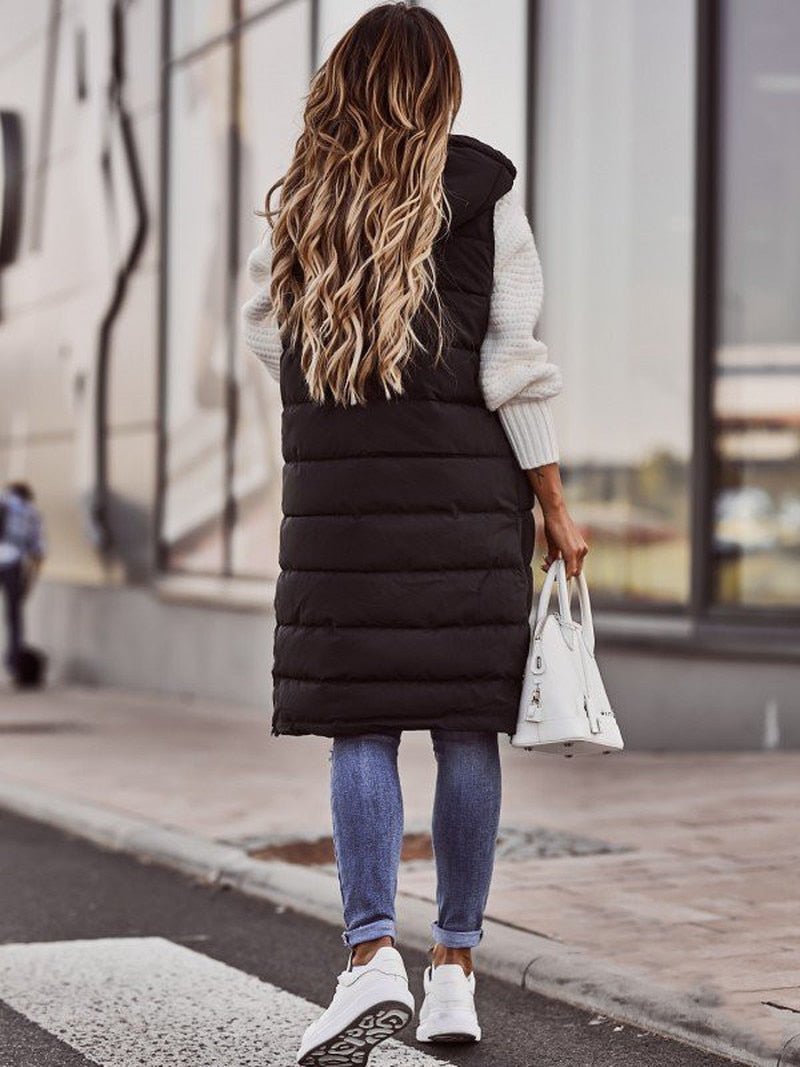 Stylish Knee-Length Padded Vest for Women