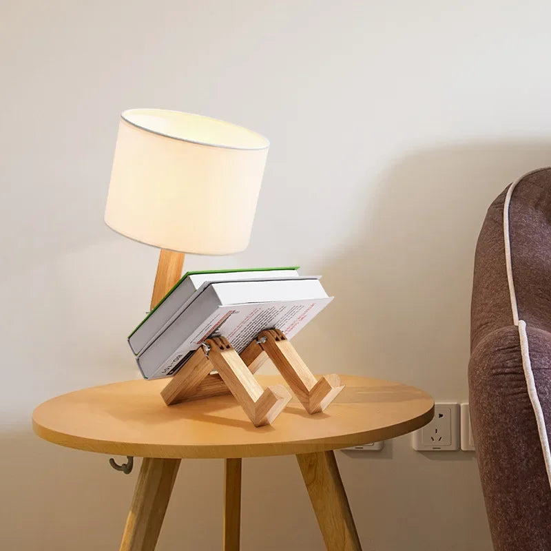 LUMIBOT – Playful Adjustable Wooden Table Lamp with Book Holder